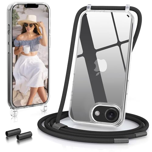 GOODVISH Handykette für Phone 16e Hülle mit Band （6.1"）| Kameraschutz und Bildschirmschutz | | Necklace Handyhülle mit Schnur Schutzhülle für zum Umhängen | Transparent Case mit Kordel, Schwarz von GOODVISH