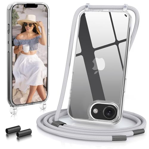 GOODVISH Handykette für Phone 16e Hülle mit Band （6.1"）| Kameraschutz und Bildschirmschutz | | Necklace Handyhülle mit Schnur Schutzhülle für zum Umhängen | Transparent Case mit Kordel, Silber von GOODVISH