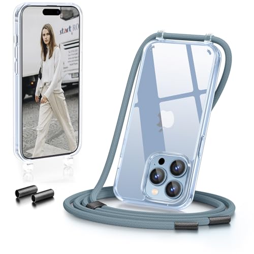 GOODVISH Handykette für iPhone 15 Pro Max Hülle mit Band 6,7 Zoll, Transparent Necklace Handyhülle für iPhone 15 Pro Max mit Kette, Stossfest Schutzhülle, [Abnehmbar Umhänge] Stylische case, PineGrün von GOODVISH