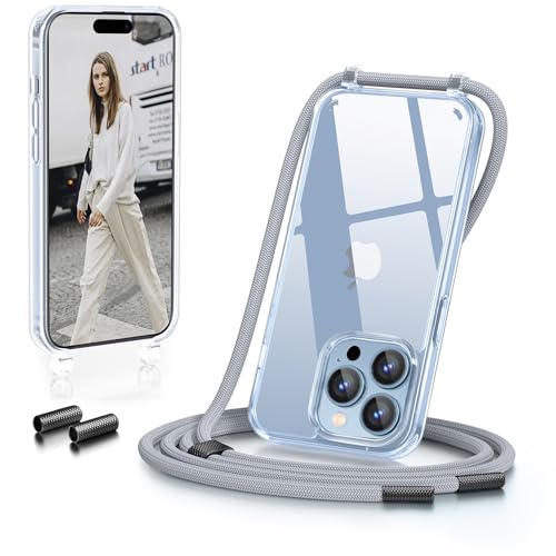 GOODVISH Handykette für iPhone 15 Pro Max Hülle mit Band 6,7 Zoll, Transparent Necklace Handyhülle für iPhone 15 Pro Max mit Kette, Stossfest Schutzhülle, [Abnehmbar Umhänge] Stylische case, Silber von GOODVISH