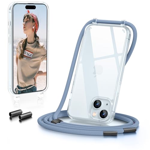 GOODVISH Handykette für iPhone 15 Plus Hülle mit Band 6,7 Zoll, Transparent Necklace Handyhülle mit Kette, Stossfest Schutzhülle [Abnehmbar Umhänge] Stylische iPhone 15 Plus case, Blau von GOODVISH