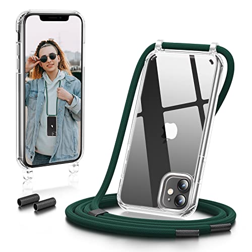 GOODVISH Handykette kompatibel mit Apple iPhone 11-6.1" Display | Necklace Hülle mit Band Handyhülle für zum Umhängen | Transparent Case mit Schnur | Schutzhülle mit Kordel | Dunkelgrün von GOODVISH