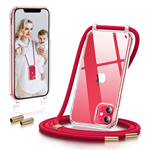 GOODVISH Handykette kompatibel mit Apple iPhone 11-6.1" Display | Necklace Hülle mit Band Handyhülle für zum Umhängen | Transparent Case mit Schnur | Schutzhülle mit Kordel | Rot von GOODVISH
