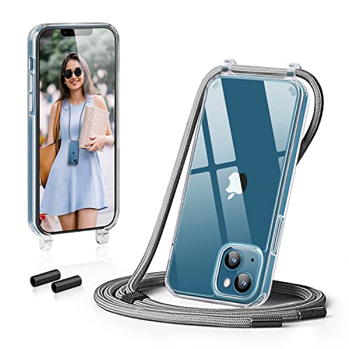 GOODVISH Handykette kompatibel mit Apple iPhone 13-6,1" Display | Necklace Hülle mit Band Handyhülle für zum Umhängen | Transparent Case mit Schnur | Kameraschutz und Bildschirmschutz | Silber von GOODVISH