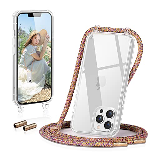 GOODVISH Handykette kompatibel mit Apple iPhone 13 Pro Max-6,7" Display | Necklace Hülle mit Band Handyhülle für zum Umhängen | Transparent Case mit Schnur | Kameraschutz und Bildschirmschutz |Rainbow von GOODVISH