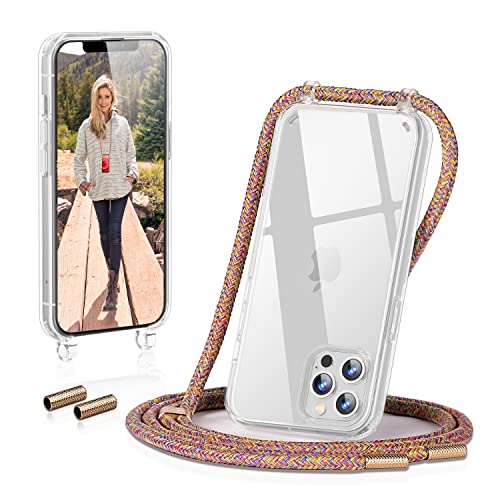 GOODVISH Handykette kompatibel mit iPhone 12/iPhone 12 Pro-6,1" Display | Necklace Hülle mit Band Handyhülle für zum Umhängen | Transparent Case mit Schnur | Schutzhülle mit Kordel, Rainbow von GOODVISH