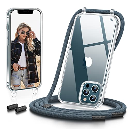 GOODVISH Handykette kompatibel mit iPhone 12 Pro Max-6,7" Display | Necklace Hülle mit Band Handyhülle für zum Umhängen | Transparent Case mit Schnur | Schutzhülle mit Kordel-Blau von GOODVISH