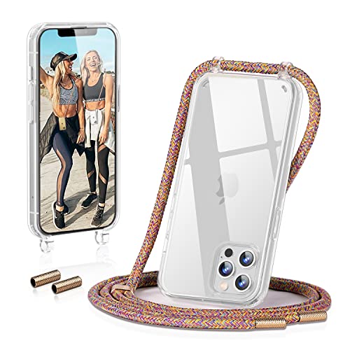 GOODVISH Handykette kompatibel mit iPhone 12 Pro Max-6,7" Display | Necklace Hülle mit Band Handyhülle für zum Umhängen | Transparent Case mit Schnur | Schutzhülle mit Kordel -Rainbow von GOODVISH