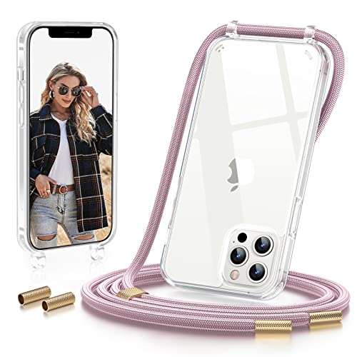 GOODVISH Handykette kompatibel mit iPhone 12 Pro Max-6,7" Display | Necklace Hülle mit Band Handyhülle für zum Umhängen | Transparent Case mit Schnur | Schutzhülle mit Kordel -Rosé Gold von GOODVISH