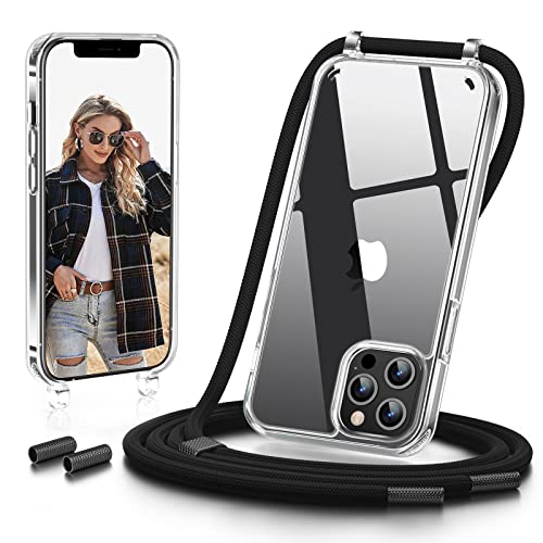 GOODVISH Handykette kompatibel mit iPhone 12 Pro Max-6,7" Display | Necklace Hülle mit Band Handyhülle für zum Umhängen | Transparent Case mit Schnur | Schutzhülle mit Kordel-Schwarz von GOODVISH