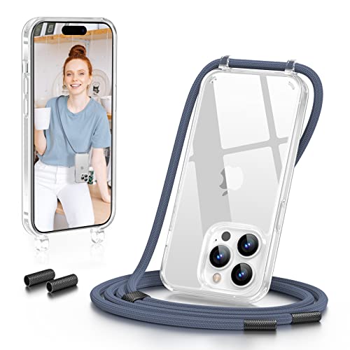 GOODVISH Handykette kompatibel mit iPhone 14 Pro Max 6,7 Zoll - Necklace Hülle mit Band Handyhülle für zum Umhängen - Transparent Case mit Schnur - Kameraschutz und Bildschirmschutz, Blau von GOODVISH