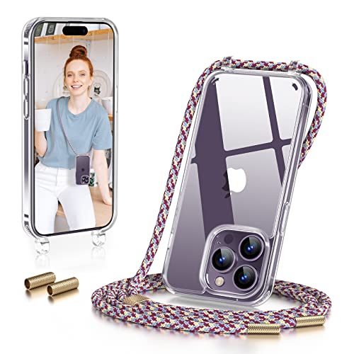 GOODVISH Handykette Kompatibel mit iPhone 14 Pro Max 6,7 Zoll, Necklace Hülle mit Band Handyhülle für zum Umhängen, Transparent Case mit Schnur, Kameraschutz und Bildschirmschutz, Bordeaux von GOODVISH