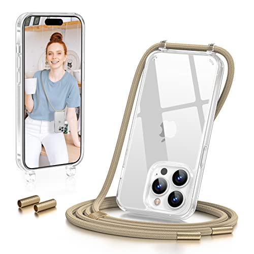 GOODVISH Handykette kompatibel mit iPhone 14 Pro Max 6,7 Zoll - Necklace Hülle mit Band Handyhülle für zum Umhängen - Transparent Case mit Schnur - Kameraschutz und Bildschirmschutz, Gelb von GOODVISH