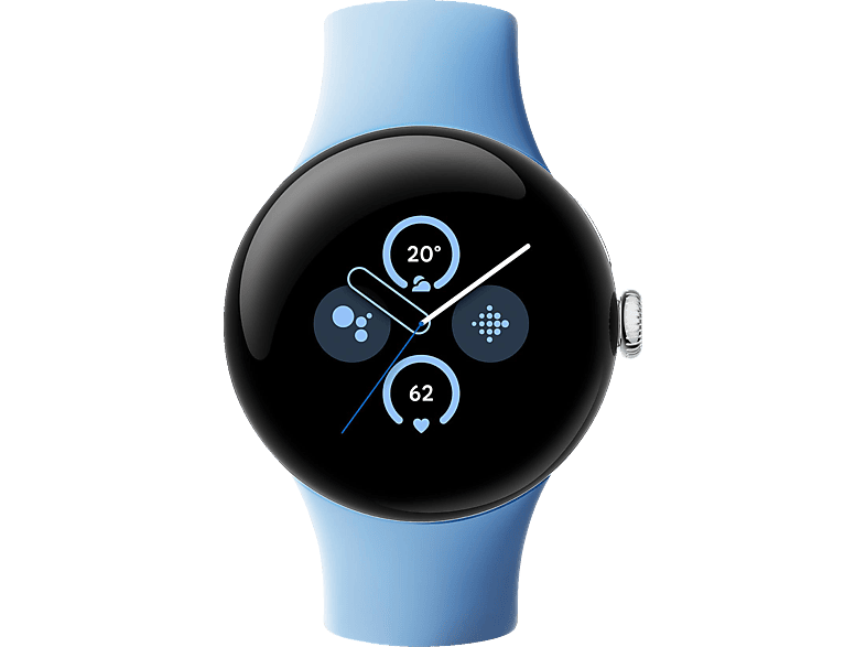 GOOGLE Pixel Watch 2 (LTE) Smartwatch Aluminium Fluorelastomer, 130–175 mm, 165–210 Polished Silver/ Bay von GOOGLE