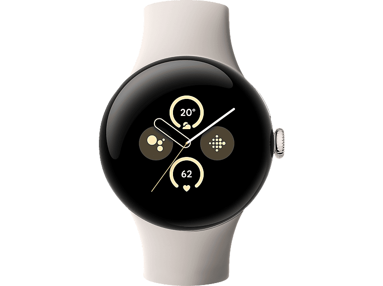 GOOGLE Pixel Watch 2 (LTE) Smartwatch Aluminium Fluorelastomer, 130–175 mm, 165–210 Polished Silver/ Porcelain von GOOGLE