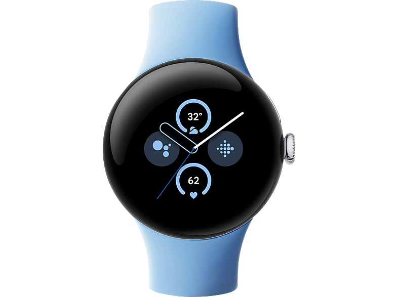 GOOGLE Pixel Watch 2 (WiFi) Smartwatch Aluminium Fluorelastomer, 130–175 mm, 165–210 Polished Silver/ Bay von GOOGLE