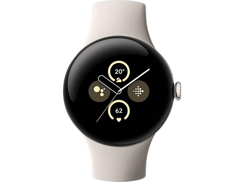 GOOGLE Pixel Watch 2 (WiFi) Smartwatch Aluminium Fluorelastomer, 130–175 mm, 165–210 Polished Silver/ Porcelain von GOOGLE