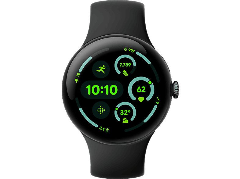 GOOGLE Pixel Watch 3 (LTE) 45 mm, Smartwatch Aluminium Fluorelastomer, 150–185 165–215 Obsidian von GOOGLE