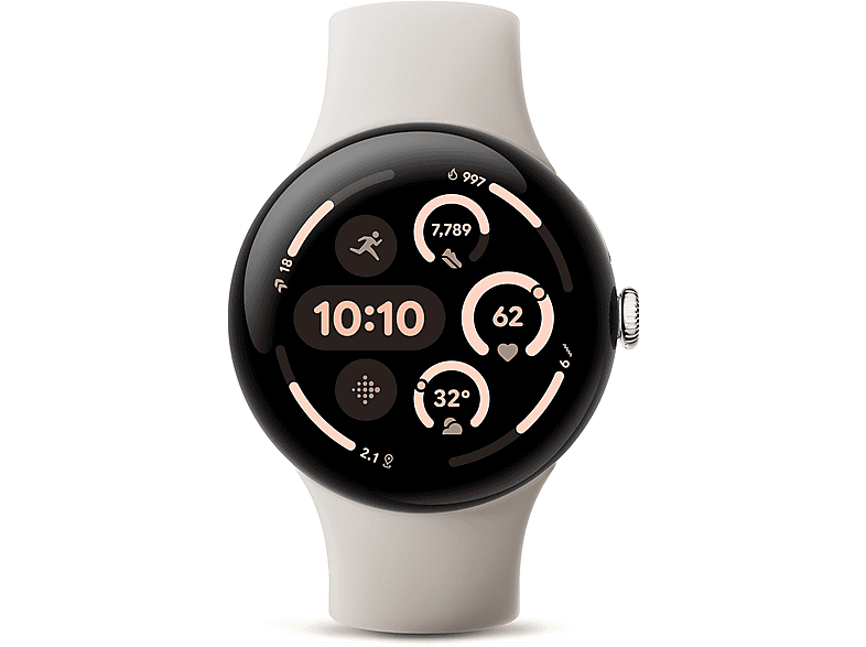 GOOGLE Pixel Watch 3 (LTE) 45 mm, Smartwatch Aluminium Fluorelastomer, 150–185 165–215 Porcelain von GOOGLE