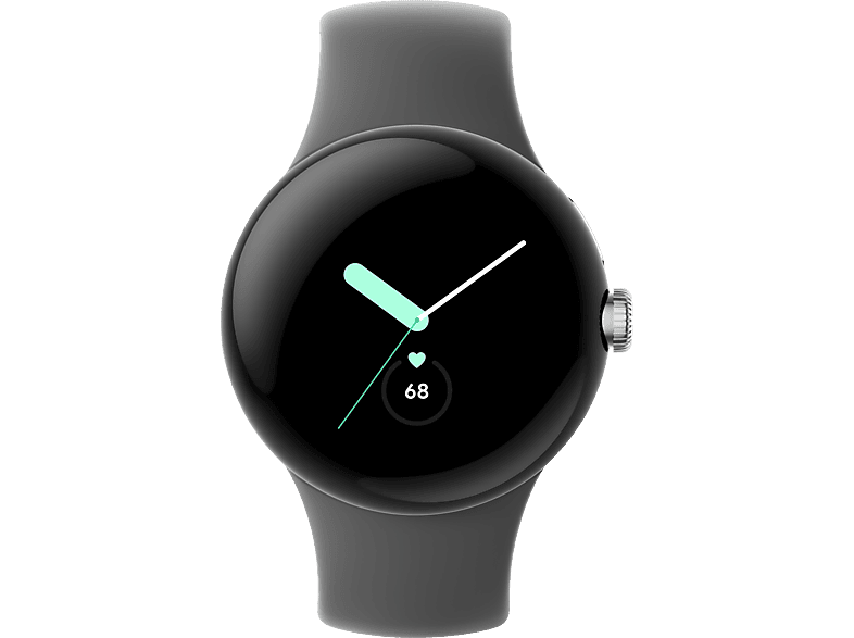 GOOGLE Pixel Watch Wi-Fi Smartwatch Edelstahl Fluorkautschuk, 130–210 mm, Polished Silver/Charcoal von GOOGLE