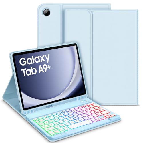 GOOJODOQ Beleuchtete Tastatur Hülle Kompatibel mit Samsung Galaxy Tab A9+ 2023- Italienisch, Blau von GOOJODOQ