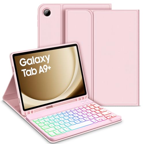 GOOJODOQ Beleuchtete Tastatur Hülle Kompatibel mit Samsung Galaxy Tab A9+ 2023- Italienisch, Rosa von GOOJODOQ