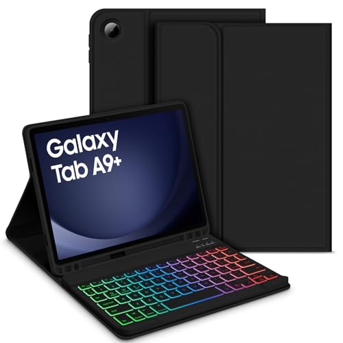 GOOJODOQ Beleuchtete Tastatur Hülle Kompatibel mit Samsung Galaxy Tab A9+ 2023- Italienisch, Schwarz von GOOJODOQ