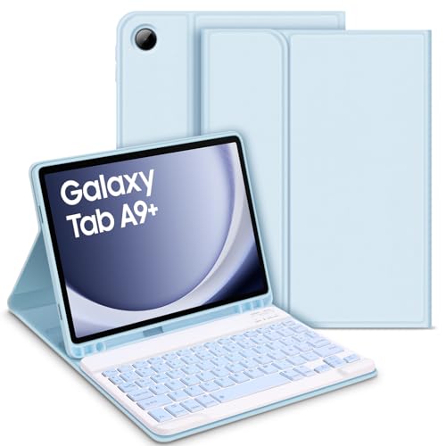 GOOJODOQ Beleuchtete Tastatur Hülle Kompatibel mit Samsung Galaxy Tab A9+ 2023- Spanisch, Blau von GOOJODOQ