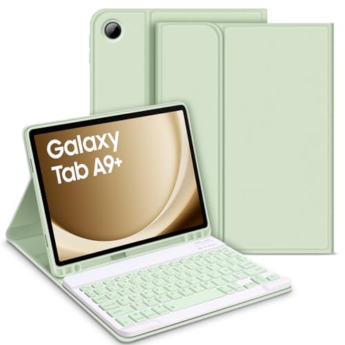 GOOJODOQ Beleuchtete Tastatur Hülle Kompatibel mit Samsung Galaxy Tab A9+ 2023- Spanisch, Grün von GOOJODOQ