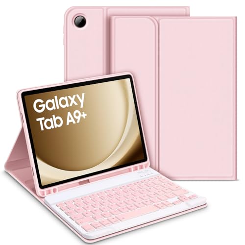 GOOJODOQ Beleuchtete Tastatur Hülle Kompatibel mit Samsung Galaxy Tab A9+ 2023- Spanisch, Rosa von GOOJODOQ