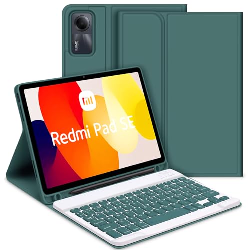 GOOJODOQ Beleuchtete Tastatur Hülle Kompatibel mit Xiaomi Redmi Pad Se 2023- Spanisch, Dunkelgrün von GOOJODOQ