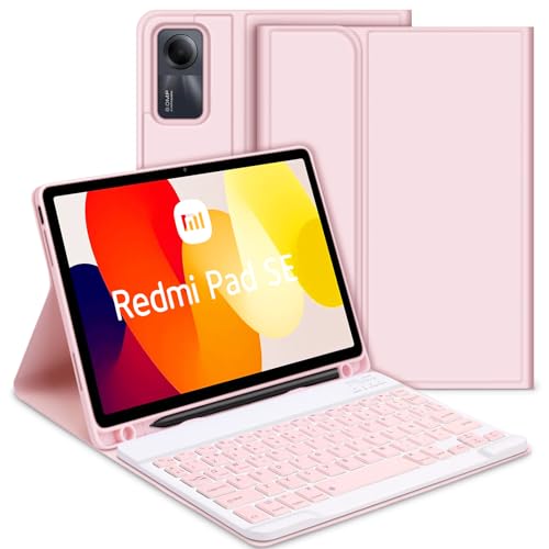 GOOJODOQ Beleuchtete Tastatur Hülle Kompatibel mit Xiaomi Redmi Pad Se 2023- Spanisch, Rosa von GOOJODOQ