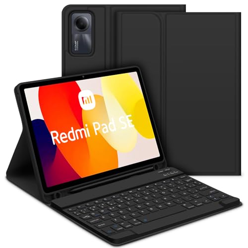 GOOJODOQ Beleuchtete Tastatur Hülle Kompatibel mit Xiaomi Redmi Pad Se 2023- Spanisch, Schwarz von GOOJODOQ