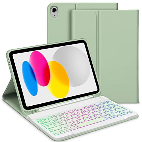 GOOJODOQ Beleuchtete Tastatur Hülle Kompatibel mit iPad 10.Generation 2022, QWERTZ Layout Magnetisch Abnehmbarer Beleuchtete Tastatur mit Hülle für iPad 10. Gen 10,9 Zoll 2022, Grün von GOOJODOQ
