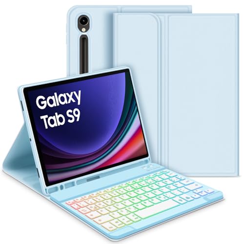 GOOJODOQ Beleuchtete Tastatur Hülle für Samsung Galaxy Tab S9 2023, QWERTZ Abnehmbarer Beleuchtete Tastatur mit Hülle für Galaxy Tab S9 11 Zoll 2023 (SM-X710/SM-X716B/SM-X718U), Blau von GOOJODOQ