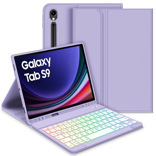 GOOJODOQ Beleuchtete Tastatur Hülle für Samsung Galaxy Tab S9 2023, QWERTZ Abnehmbarer Beleuchtete Tastatur mit Hülle für Galaxy Tab S9 11 Zoll 2023 (SM-X710/SM-X716B/SM-X718U), Lila von GOOJODOQ