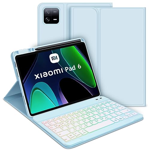 GOOJODOQ Beleuchtete Tastatur Hülle für Xiaomi Pad 6/ Pad 6 Pro 2023, QWERTZ Layout Abnehmbarer Beleuchtete Tastatur, Hülle mit Stifthalter für Xiaomi Pad 6/ Pad 6 Pro 2023 11 Zoll, Blau von GOOJODOQ