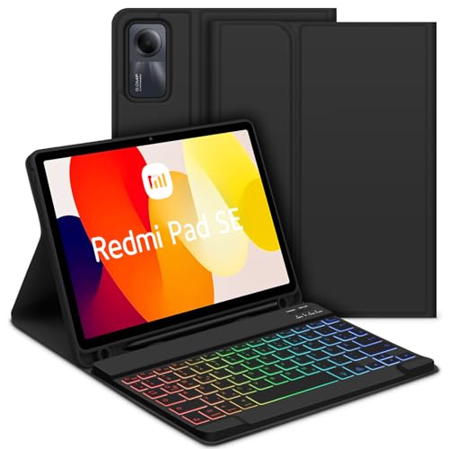 GOOJODOQ Beleuchtete Tastatur Hülle für Xiaomi Redmi Pad SE 11" 2023, QWERTZ Layout Abnehmbarer Beleuchtete Tastatur mit Hülle für Xiaomi Redmi Pad SE 2023 11 Zoll, Schwarz von GOOJODOQ