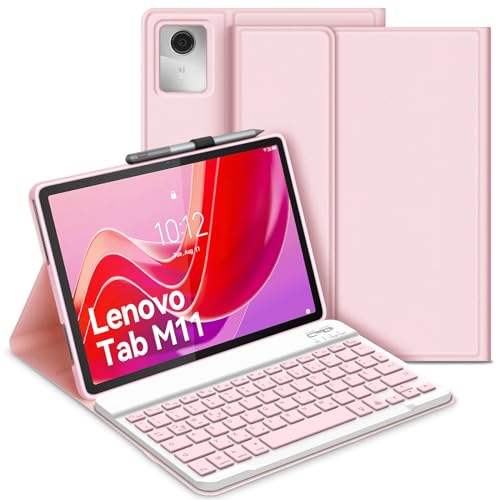 GOOJODOQ Tastatur Hülle für Lenovo Tab M11 2024 11", QWERTZ Abnehmbare Tastatur mit Schutzhülle für Lenovo Tablet M11 2024 11 Zoll, Rosa von GOOJODOQ