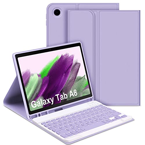 GOOJODOQ Tastatur Hülle für Samsung Galaxy Tab A8 10,5" 2022, QWERTZ Abnehmbare Tastatur mit Schutzhülle für Galaxy Tab A8 10,5 Zoll 2022 (SM-X200/X205/X207), Lila von GOOJODOQ