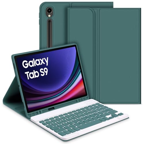GOOJODOQ Tastatur Hülle für Samsung Galaxy Tab S9 2023, QWERTZ Abnehmbare Tastatur mit Schutzhülle für Neu Galaxy Tab S9 11 Zoll 2023 (SM-X710/SM-X716B/SM-X718U), Dunkelgrün von GOOJODOQ