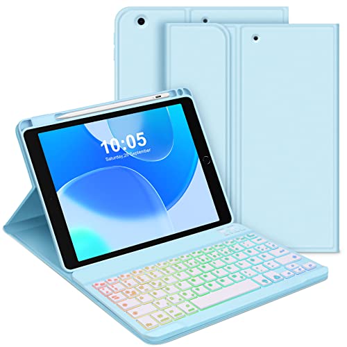 GOOJODOQ Tastatur Hülle für iPad 9.Gen 2021/8.Gen 2020/7.Gen 2019, QWERTZ Layout Magnetisch Abnehmbarer Beleuchtete Tastatur, Hülle mit Stifthalter für iPad 10.2 Zoll 2019-2021, Blau von GOOJODOQ