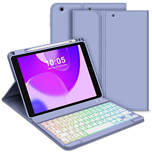 GOOJODOQ Tastatur Hülle für iPad 9.Gen 2021/8.Gen 2020/7.Gen 2019, QWERTZ Layout Magnetisch Abnehmbarer Beleuchtete Tastatur, Hülle mit Stifthalter für iPad 10.2 Zoll 2019-2021, Lila von GOOJODOQ