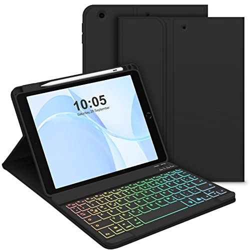 GOOJODOQ Tastatur Hülle für iPad 9.Gen 2021/8.Gen 2020/7.Gen 2019, QWERTZ Layout Magnetisch Abnehmbarer Beleuchtete Tastatur, Hülle mit Stifthalter für iPad 10.2 Zoll 2019-2021, Schwarz von GOOJODOQ