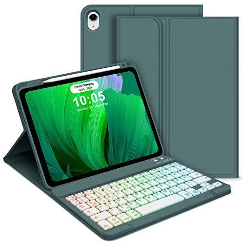 GOOJODOQ Tastatur Hülle für iPad Air 4./5.Generation, QWERTZ Layout Magnetisch Abnehmbarer Beleuchtete Tastatur, Hülle mit Stifthalter für iPad Air 4.Gen 2020/Air 5.Gen 2022 10.9 Zoll, Dunkelgrün von GOOJODOQ