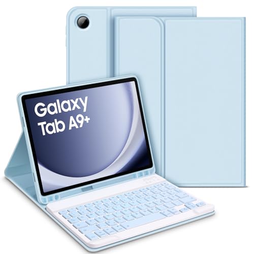 GOOJODOQ für Samsung Galaxy Tab A9+/A9 Plus 11" 2023 Tastatur Hülle, QWERTZ Abnehmbare Tastatur mit Schutzhülle für Galaxy Tab A9+ 11 Zoll 2023 SM-X210/X215/X216, Blau von GOOJODOQ