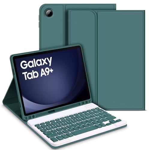 GOOJODOQ für Samsung Galaxy Tab A9+/A9 Plus 11" 2023 Tastatur Hülle, QWERTZ Abnehmbare Tastatur mit Schutzhülle für Galaxy Tab A9+ 11 Zoll 2023 SM-X210/X215/X216, Dunkelgrün von GOOJODOQ