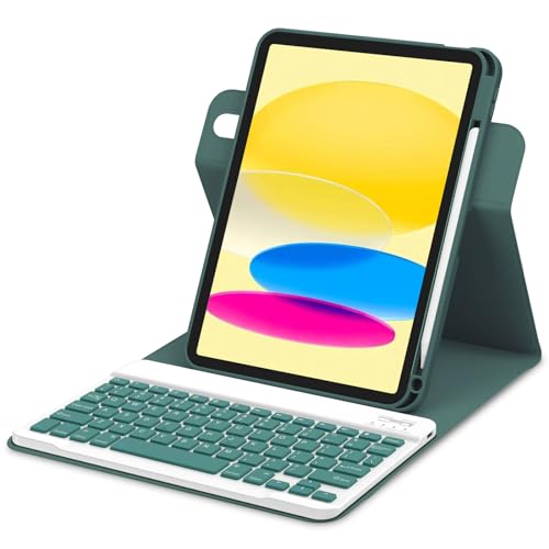 GOOJODOQ für iPad 10.Generation 2022 Tastatur Hülle, Hoch-/Querformat Verwenden, QWERTZ Layout Abnehmbarer Tastatur mit Hülle für iPad 10. Gen 10,9 Zoll 2022, Dunkelgrün von GOOJODOQ