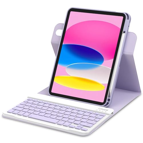 GOOJODOQ für iPad 10.Generation 2022 Tastatur Hülle, Hoch-/Querformat Verwenden, QWERTZ Layout Abnehmbarer Tastatur mit Hülle für iPad 10. Gen 10,9 Zoll 2022, Lila von GOOJODOQ