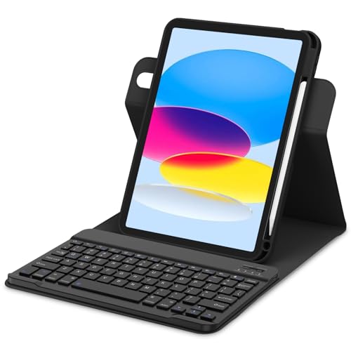 GOOJODOQ für iPad 10.Generation 2022 Tastatur Hülle, Hoch-/Querformat Verwenden, QWERTZ Layout Abnehmbarer Tastatur mit Hülle für iPad 10. Gen 10,9 Zoll 2022, Schwarz von GOOJODOQ